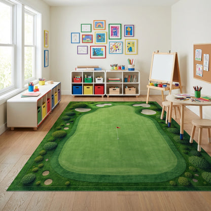 Aerial Lush Golf Green Bunkers Rug