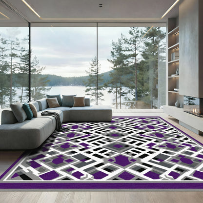 Purple Abstract Geometric Interlocking Shapes Rug