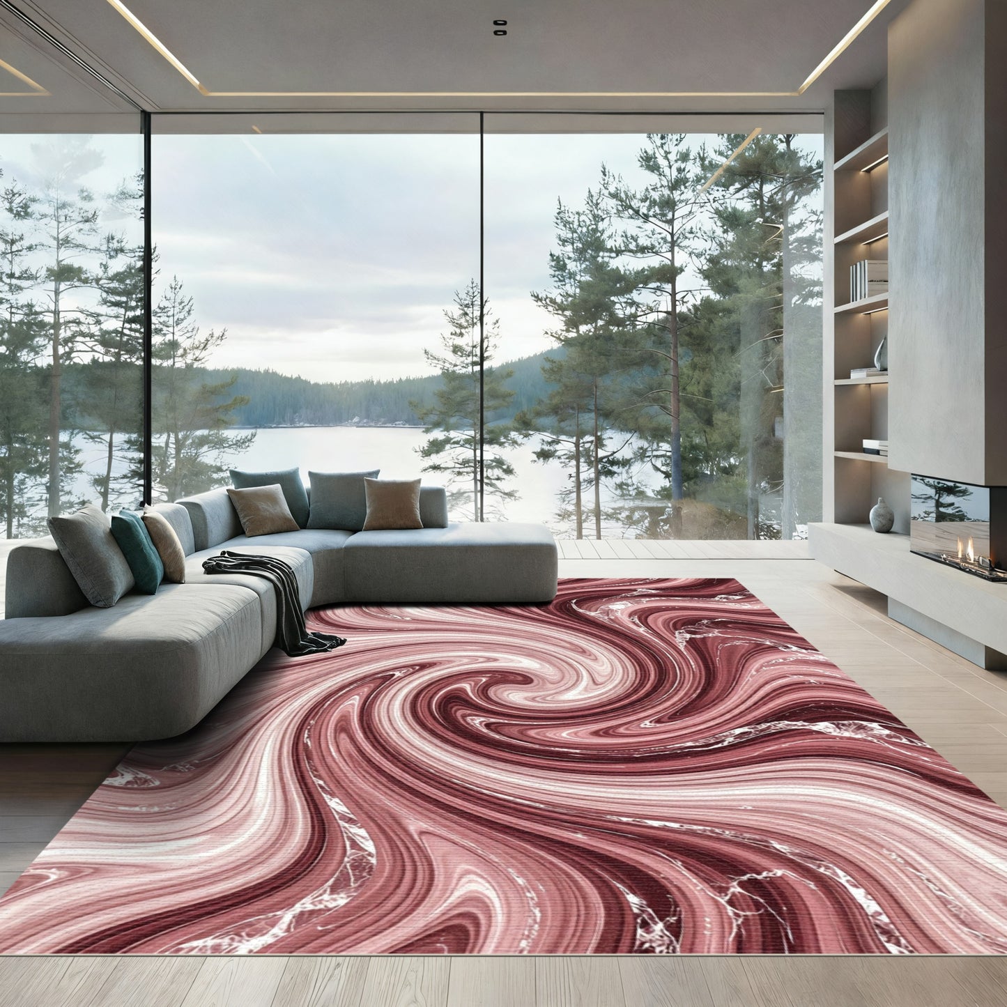 Rose Gold Swirl Marble Rug