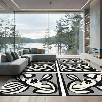 Gray Abstract Floral Panels Rug