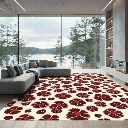 Crimson Red Folk Flower Array Rug