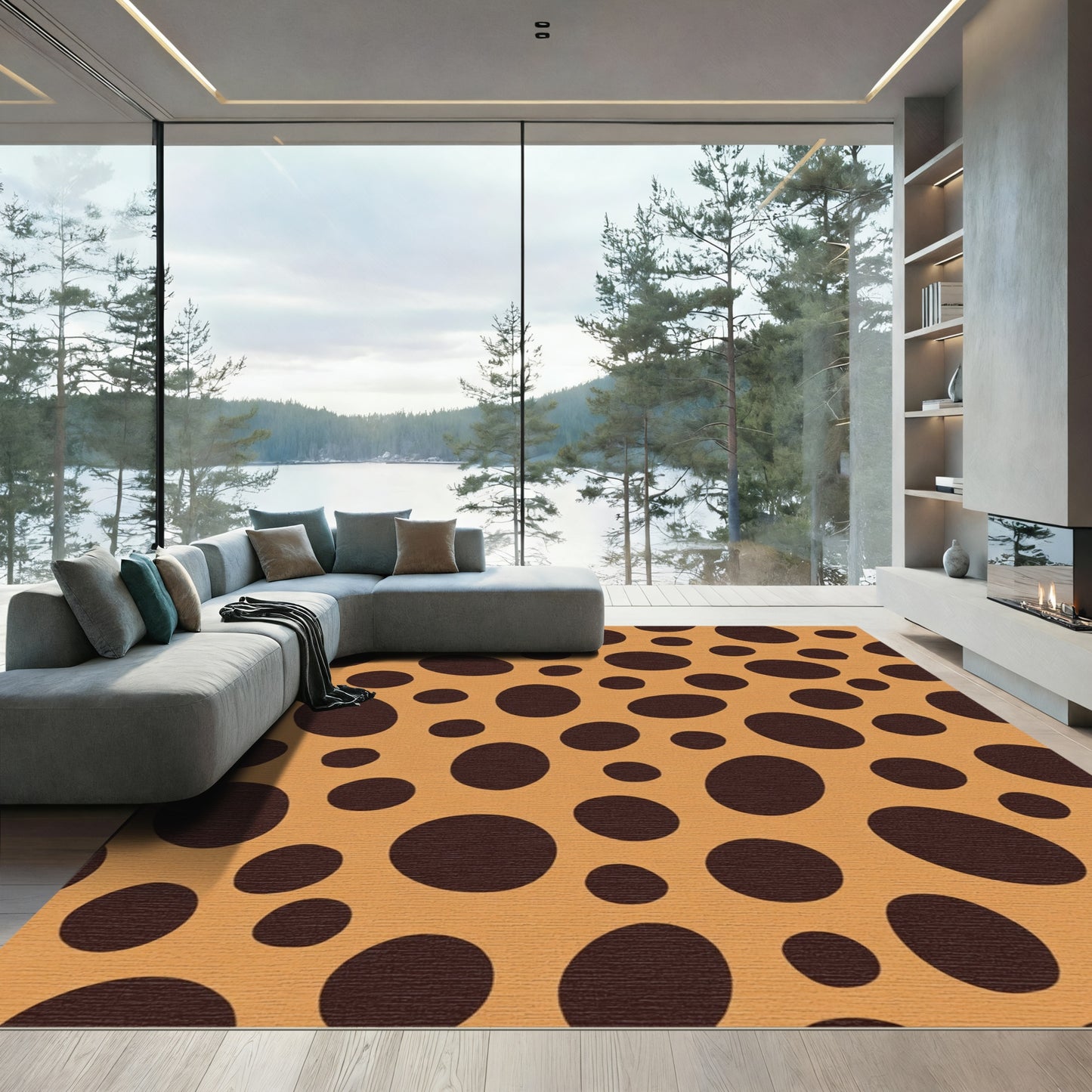Brown Amorphous Spots Amber Field Rug