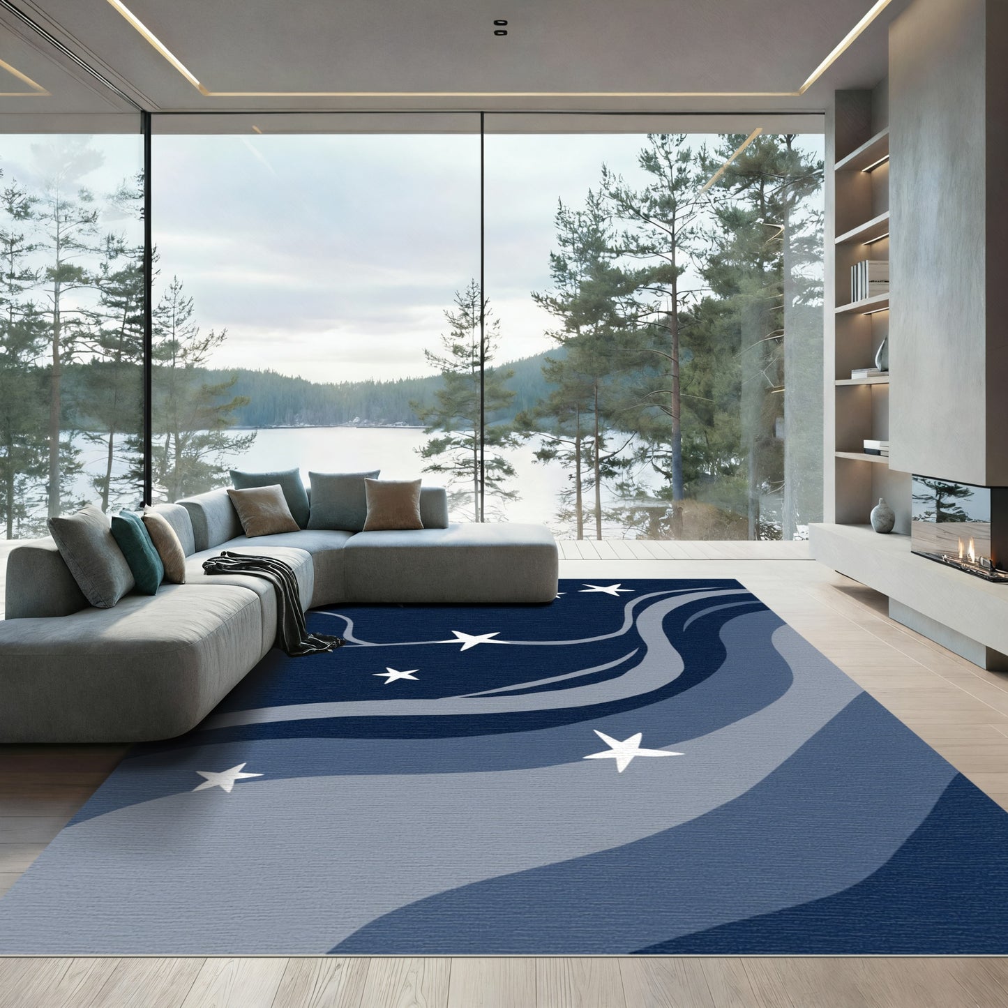 Cosmic Navy Starry Night Swirls Rug