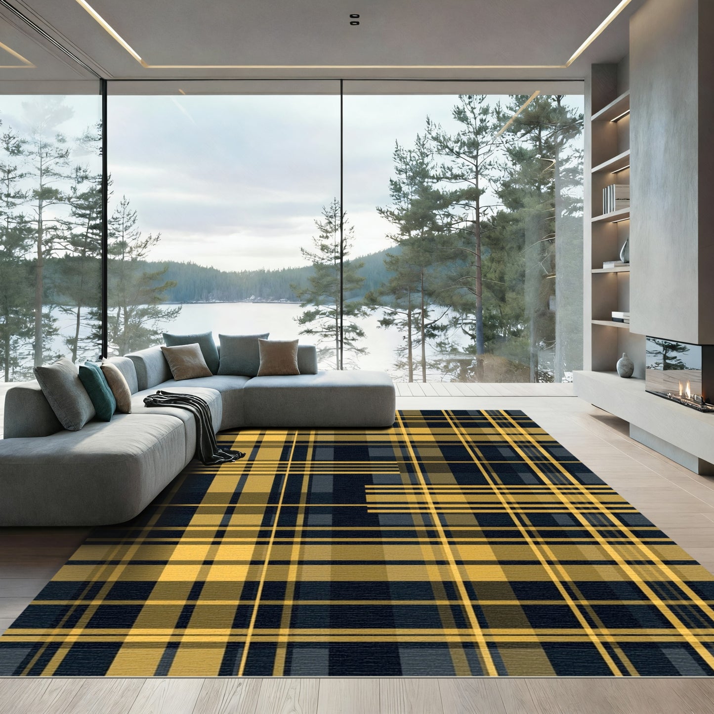 Yellow Gray Plaid Lines Rug
