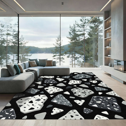 Modern Black Gray Terrazzo Chic Rug