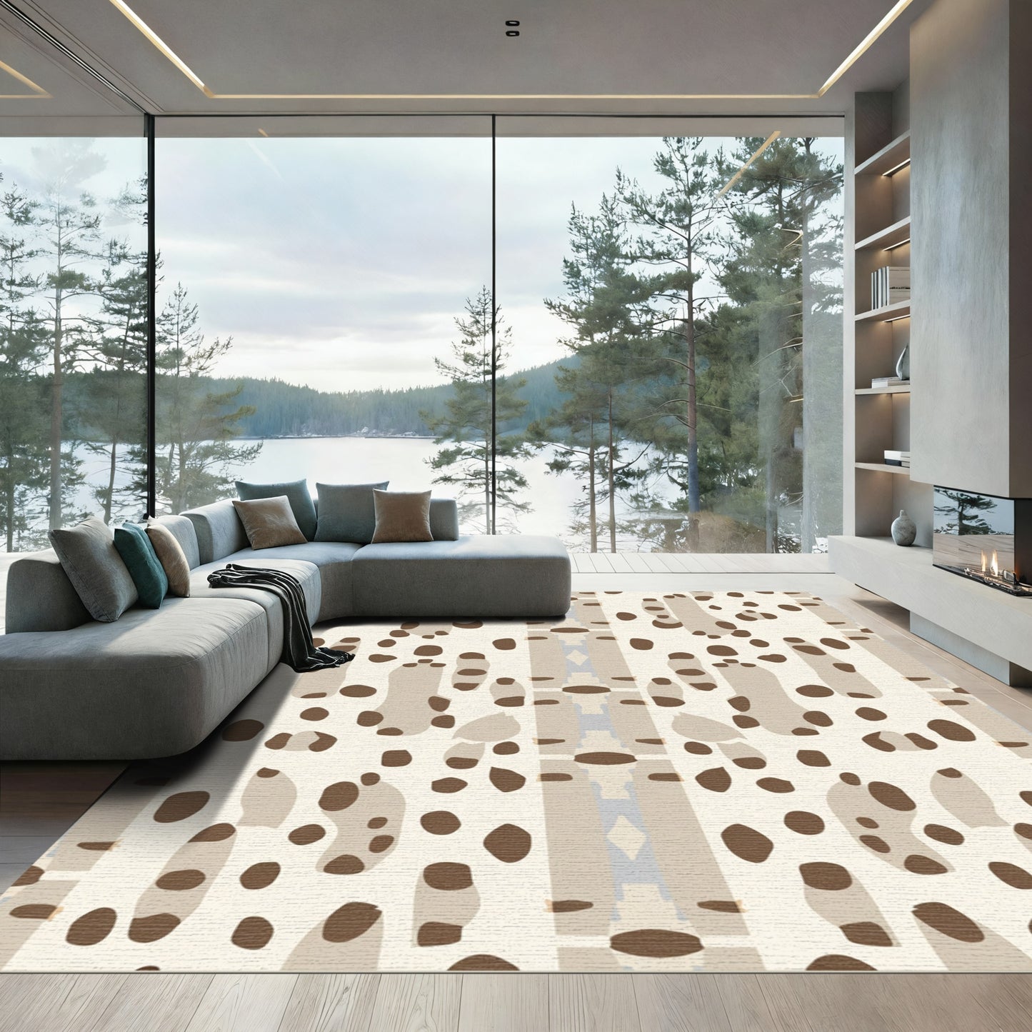 Neutral Abstract Contemporary Blotted Shape Rug