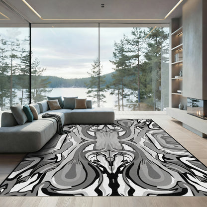 Symmetrical Gray Psychedelic Swirl Rug
