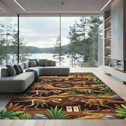 Prehistoric Dinosaur Fossil Earthy Landscape Rug