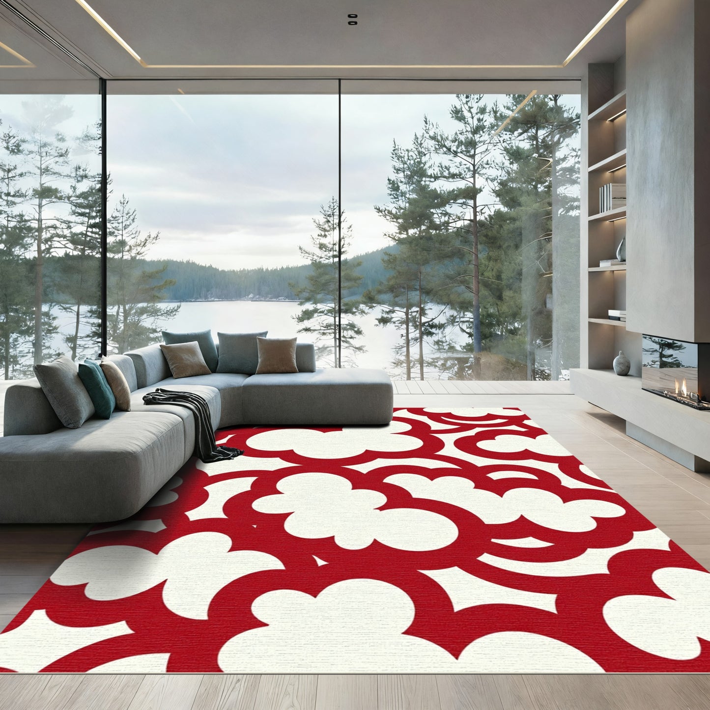 Crimson Clouds Abstract Organic Shapes Rug