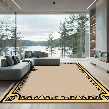 Retro Yellow Black Geometric Border Rug