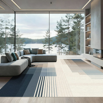 Modern Abstract Blue Tan Geometric Rug