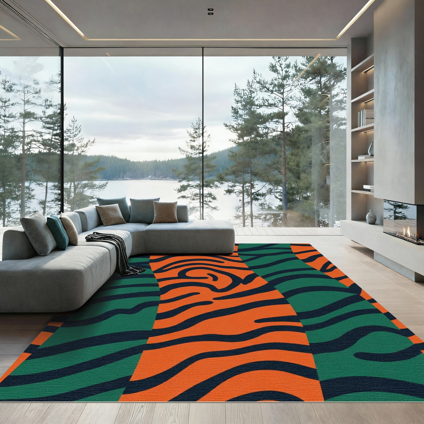 Bold Orange Teal Zebra Stripe Rug
