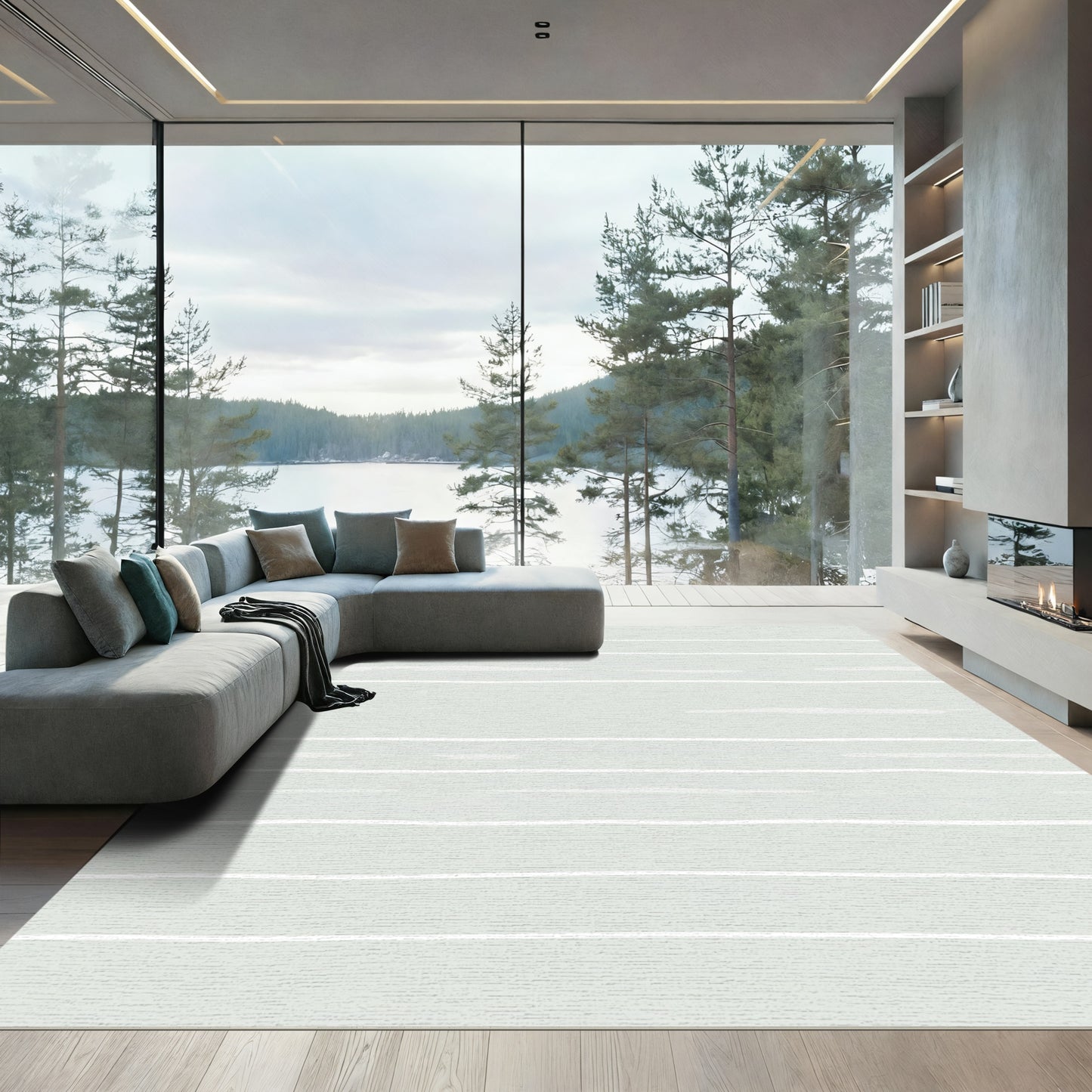 Soft Gray Hand Drawn Stripe Rug