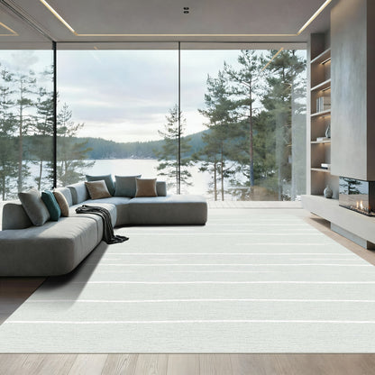 Soft Gray Hand Drawn Stripe Rug