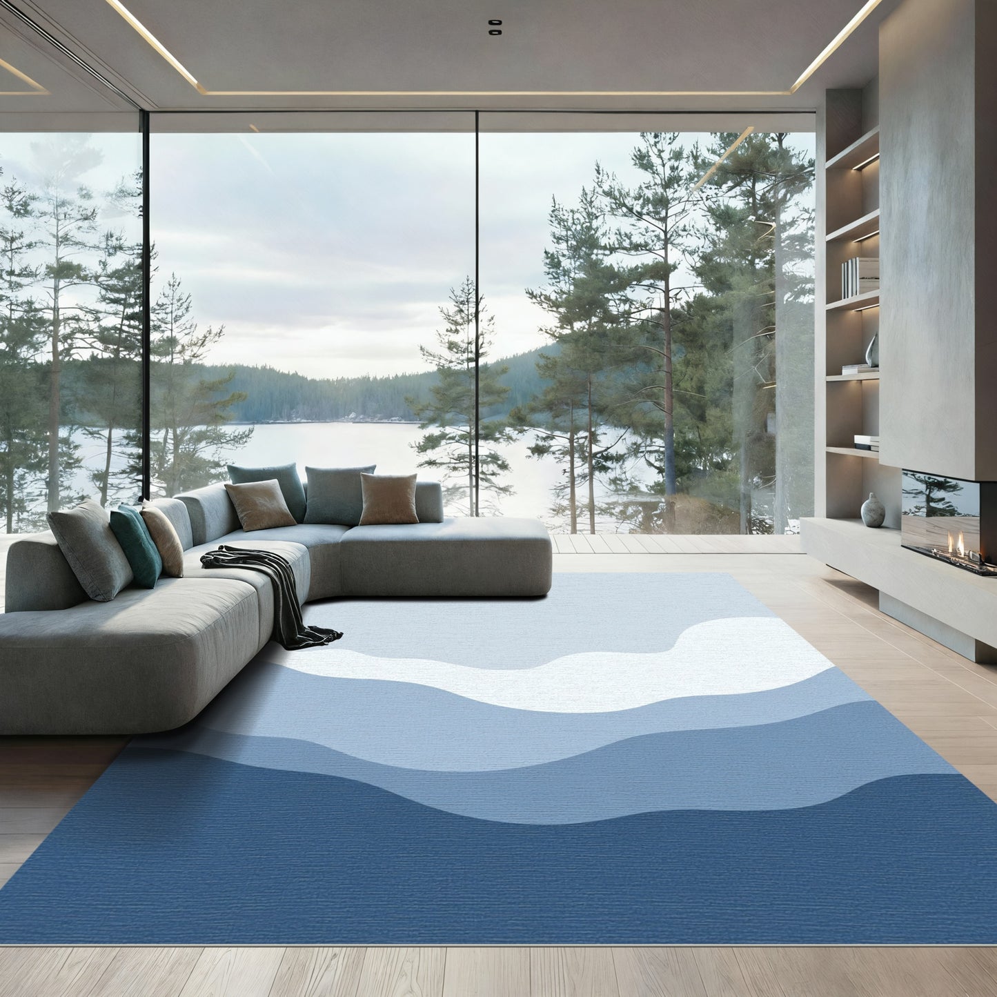 Oceanic Abstract Layered Wave Rug
