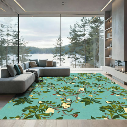 Whimsical Light Blue Bird Branch Rug