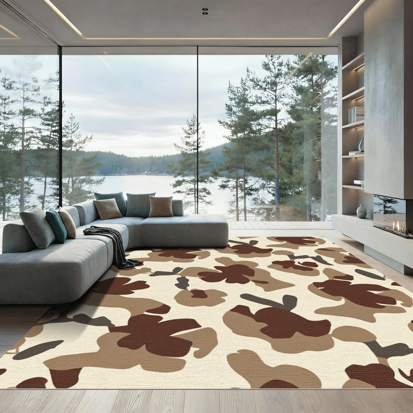 Earthy Camouflage Abstract Shapes Rug