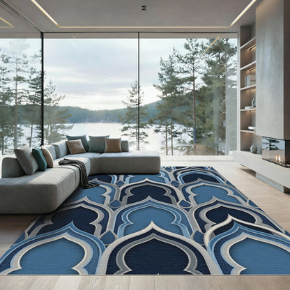 Layered Indigo Blue Arched Medallion Rug