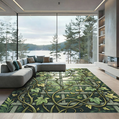 Classic Botanical Ivy Trellis Greenage Rug