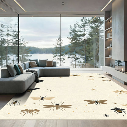 Cream Insect Whimsical Scatter Ground Rug