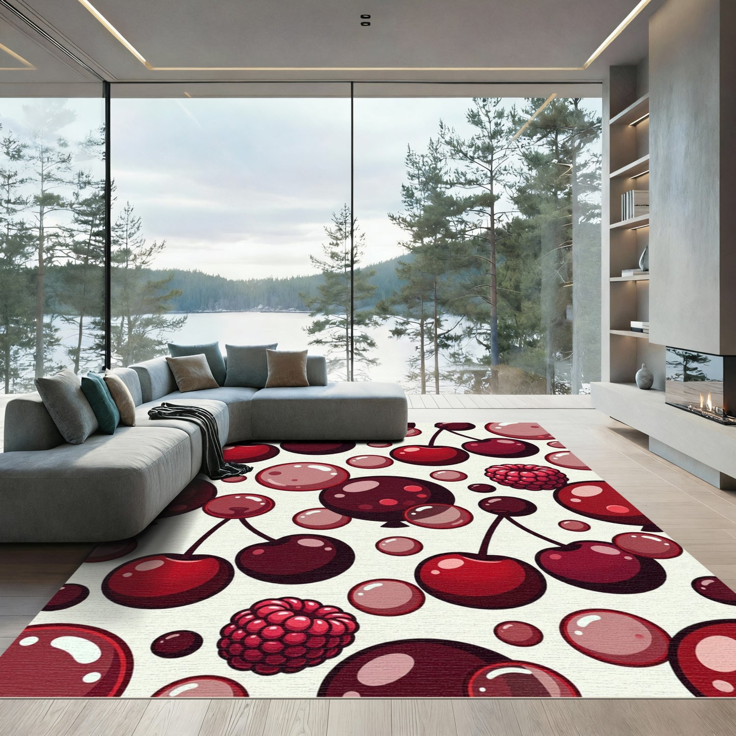 Red Cherry Raspberry Bubble Pattern Rug