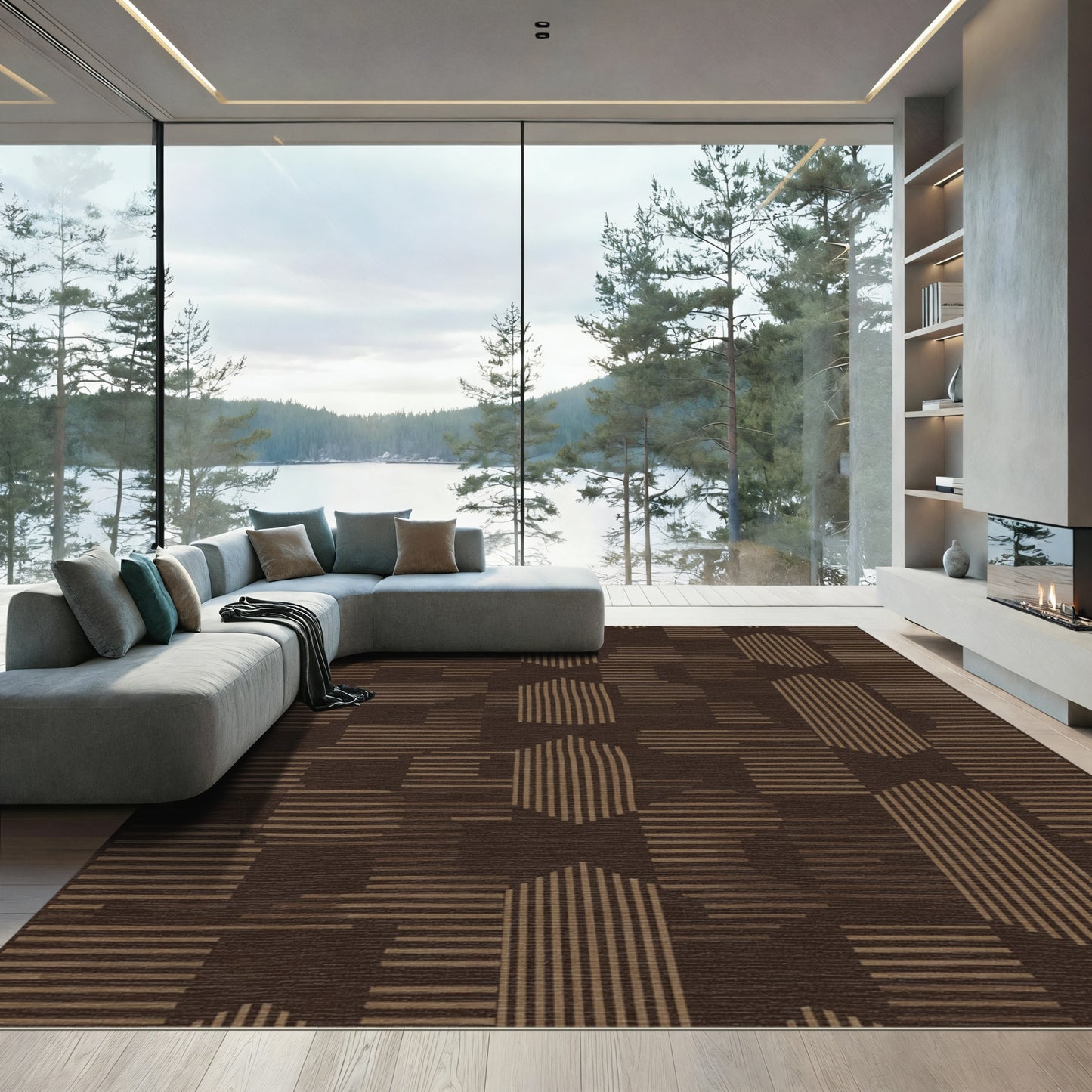 Brown Terracotta Abstract Geometric Rug
