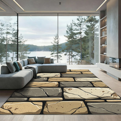 Rustic Earthy Tone Stone Wall Rug
