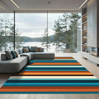 Retro Multicolored Earth Tone Striped Rug