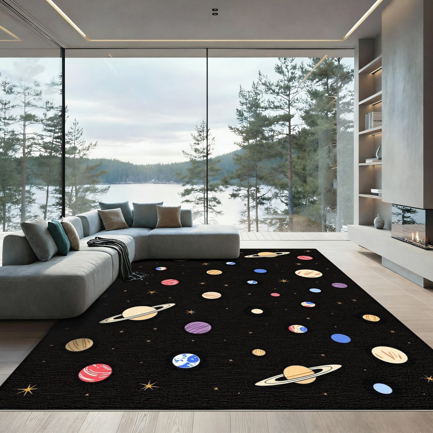 Whimsical Space Celestial Planets Rug