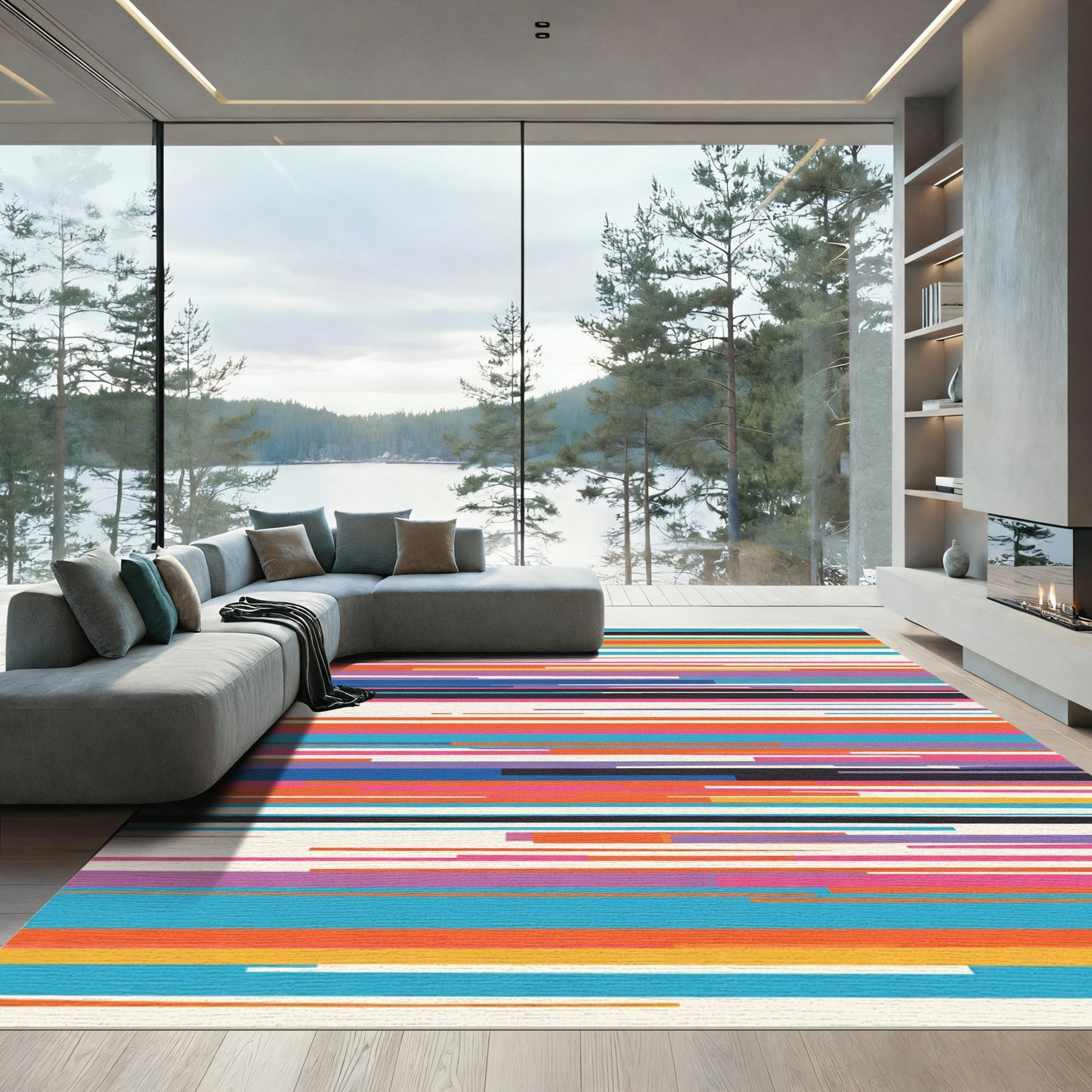 Vibrant Striped Color Block Rug