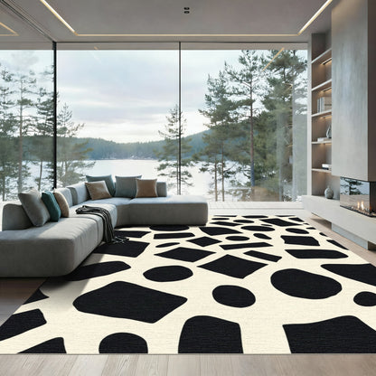 Abstract Organic Black Ivory Patchwork Rug