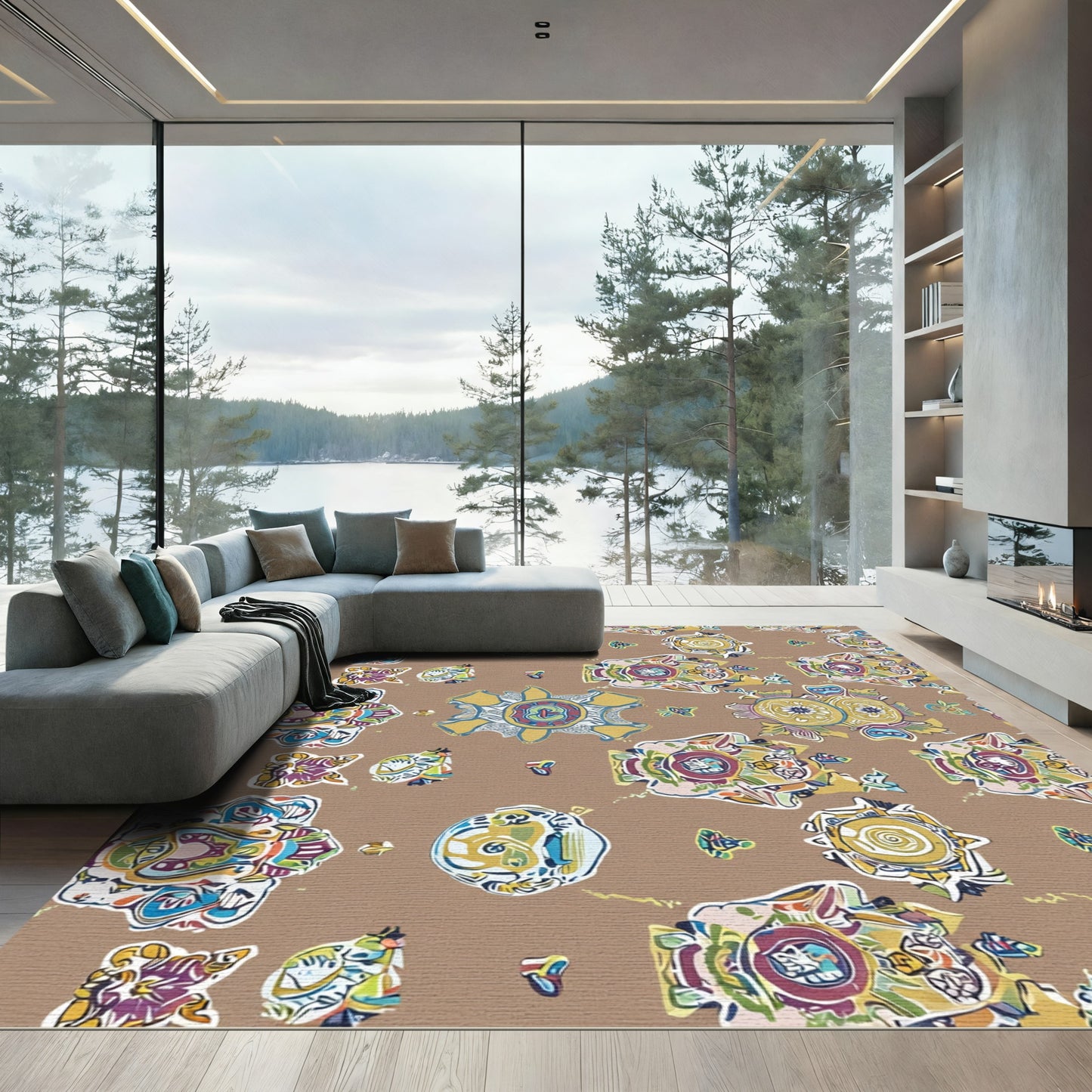 Whimsical Folk Art Floral Sunburst Rug