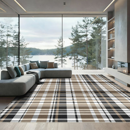 Classic Tan Brown Plaid Rug