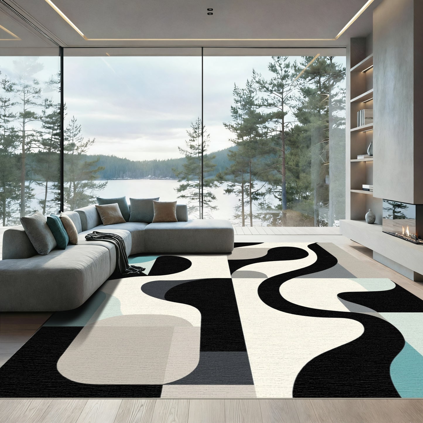 Mid Century Abstract Fluid Mosaic Rug