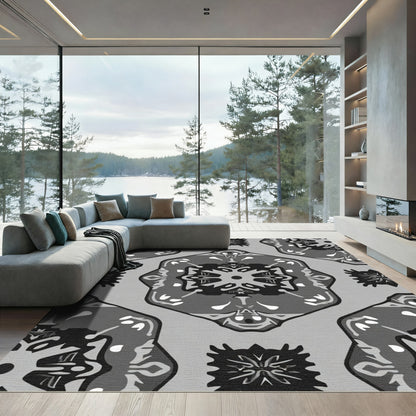 Monochromatic Abstract Floral Medallion Rug