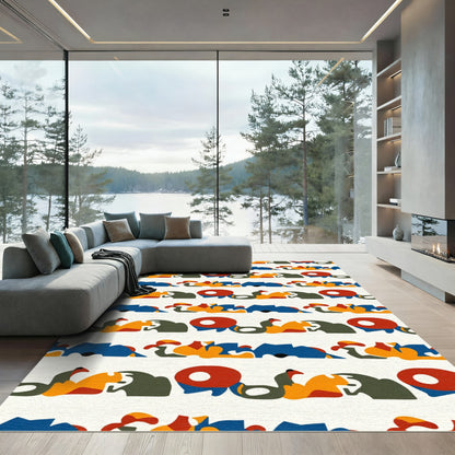 Bold Abstract Figures Red Blue Ochre Rug