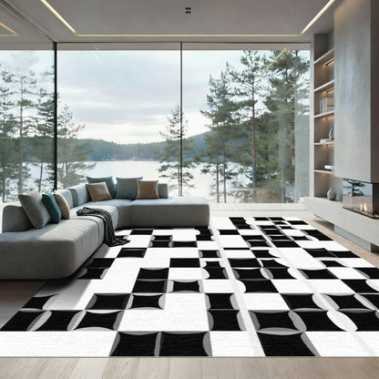 Black White Curved Square Composition Rug