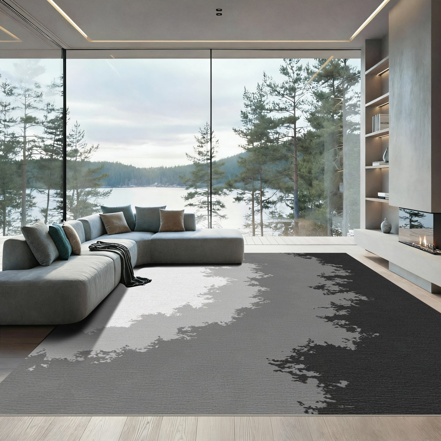 Subtle Gray Jagged Gradient Rug
