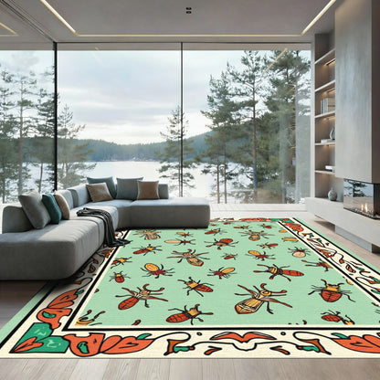 Whimsical Red Insect Garden Border Rug