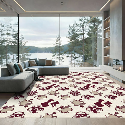 Deep Cranberry Equestrian Abstract Pattern Rug