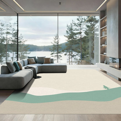 Earthy Green Hillside Landscape Trees Rug