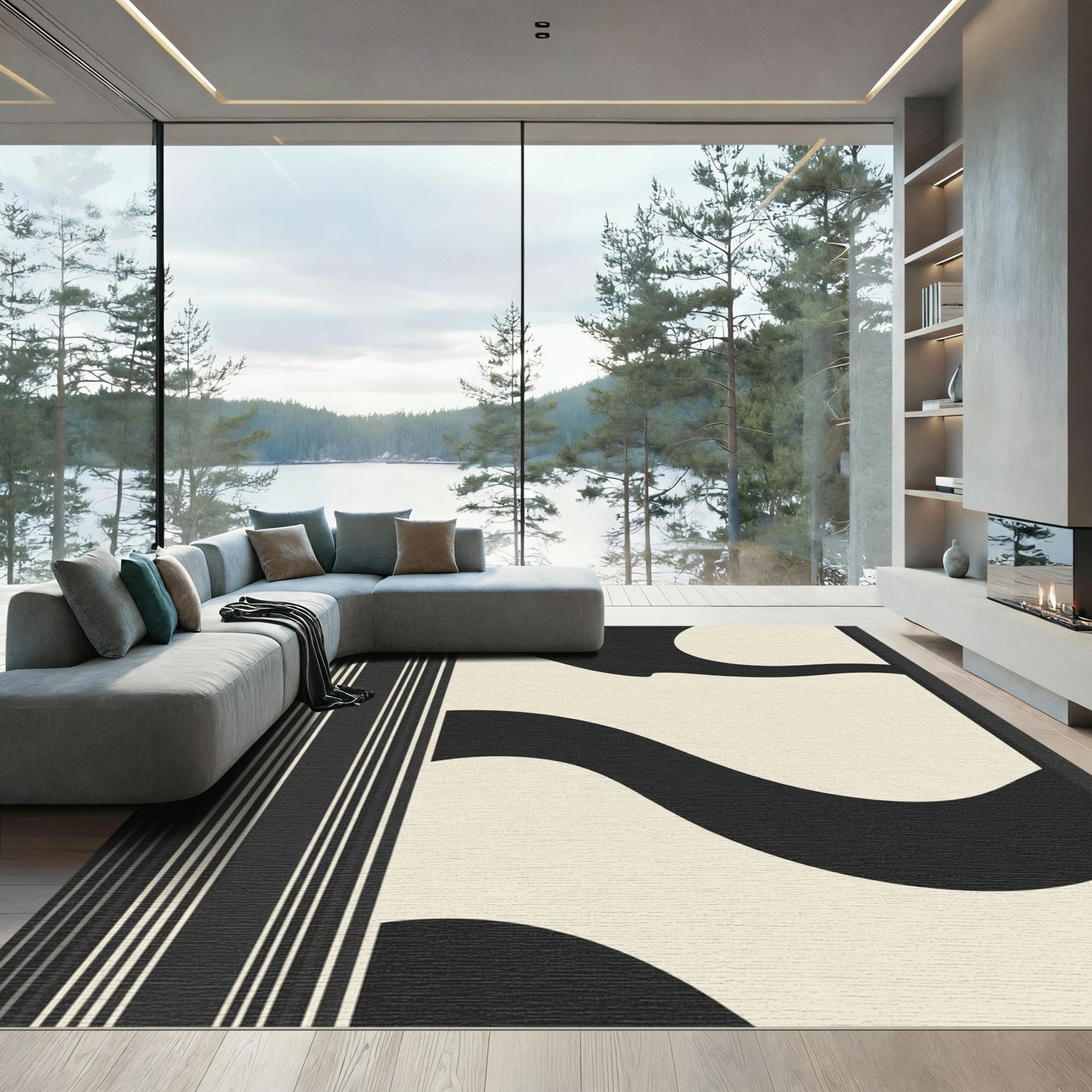 Monochromatic Abstract Wave Stripes Rug