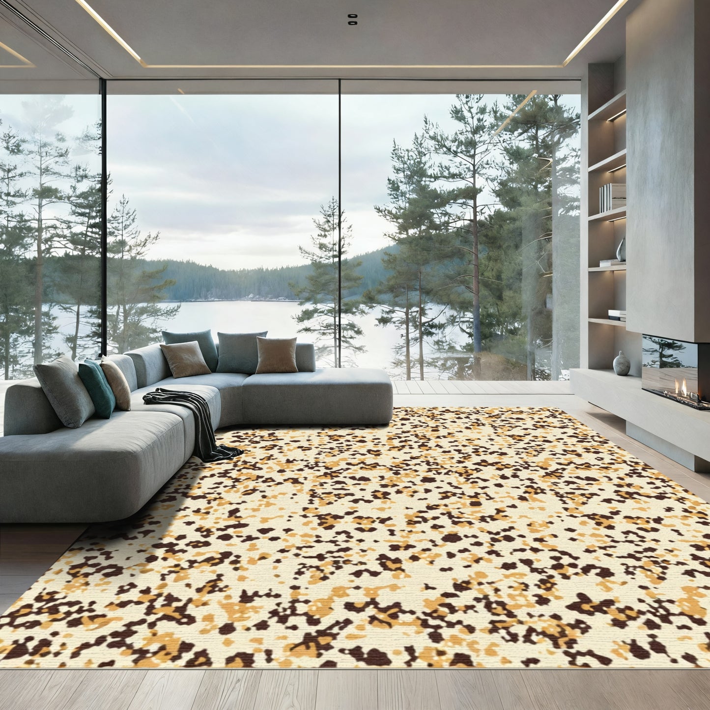 Textured Tan Brown Speckled Abstract Rug