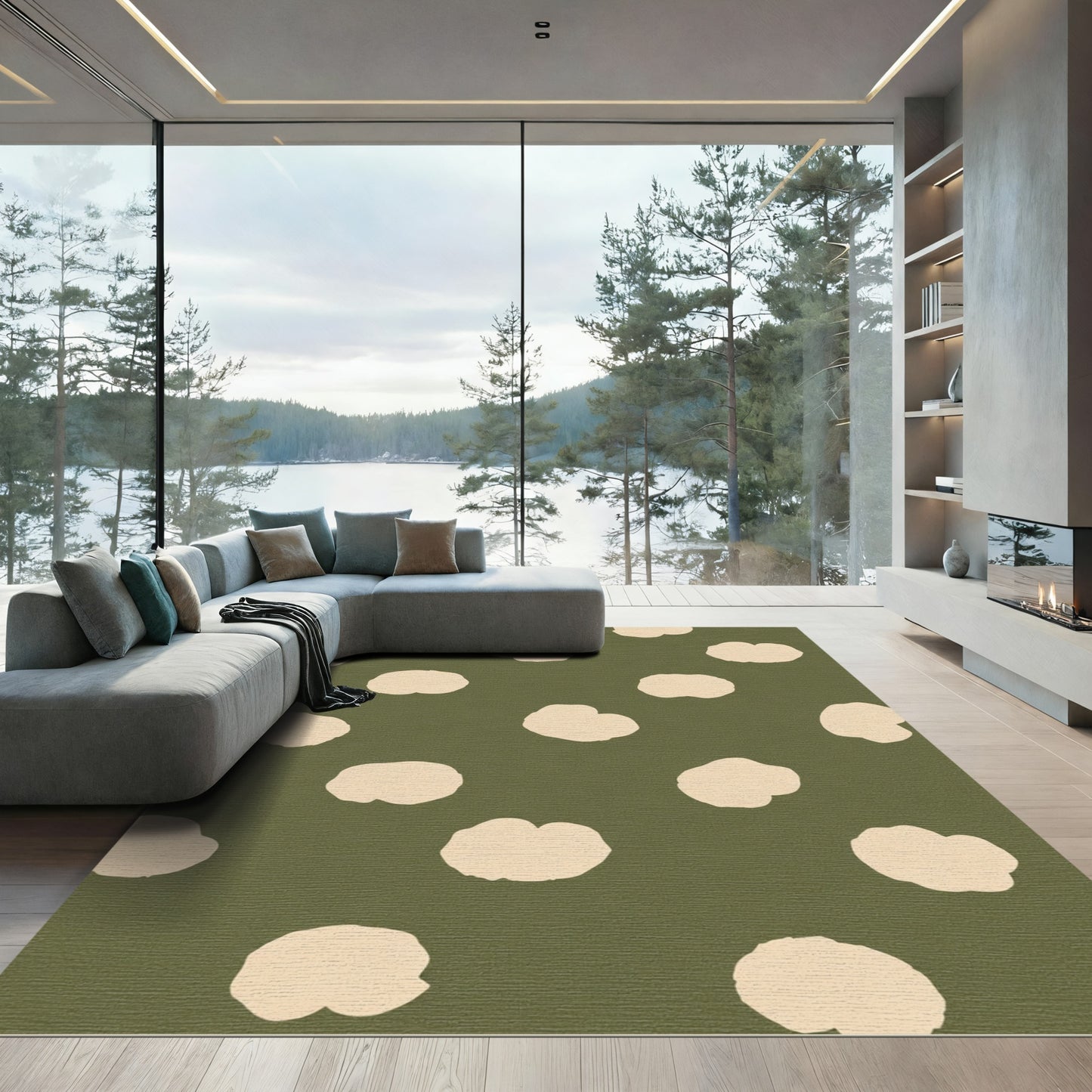 Olive Cream Rounded Dots Rug