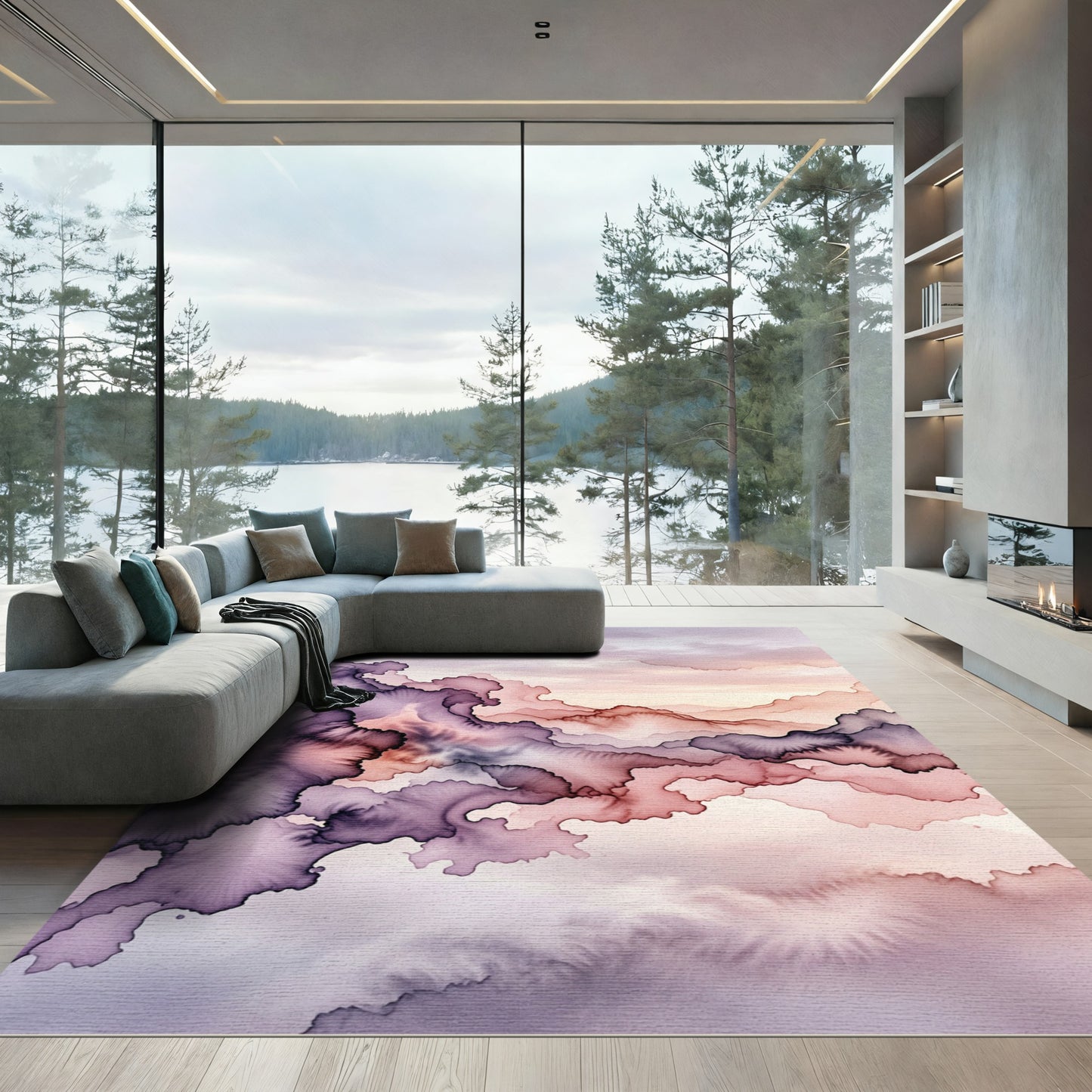 Amethyst Watercolor Swirl Cloudscape Rug