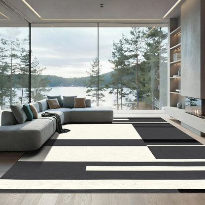 Modern Black White Geometric Block Rug