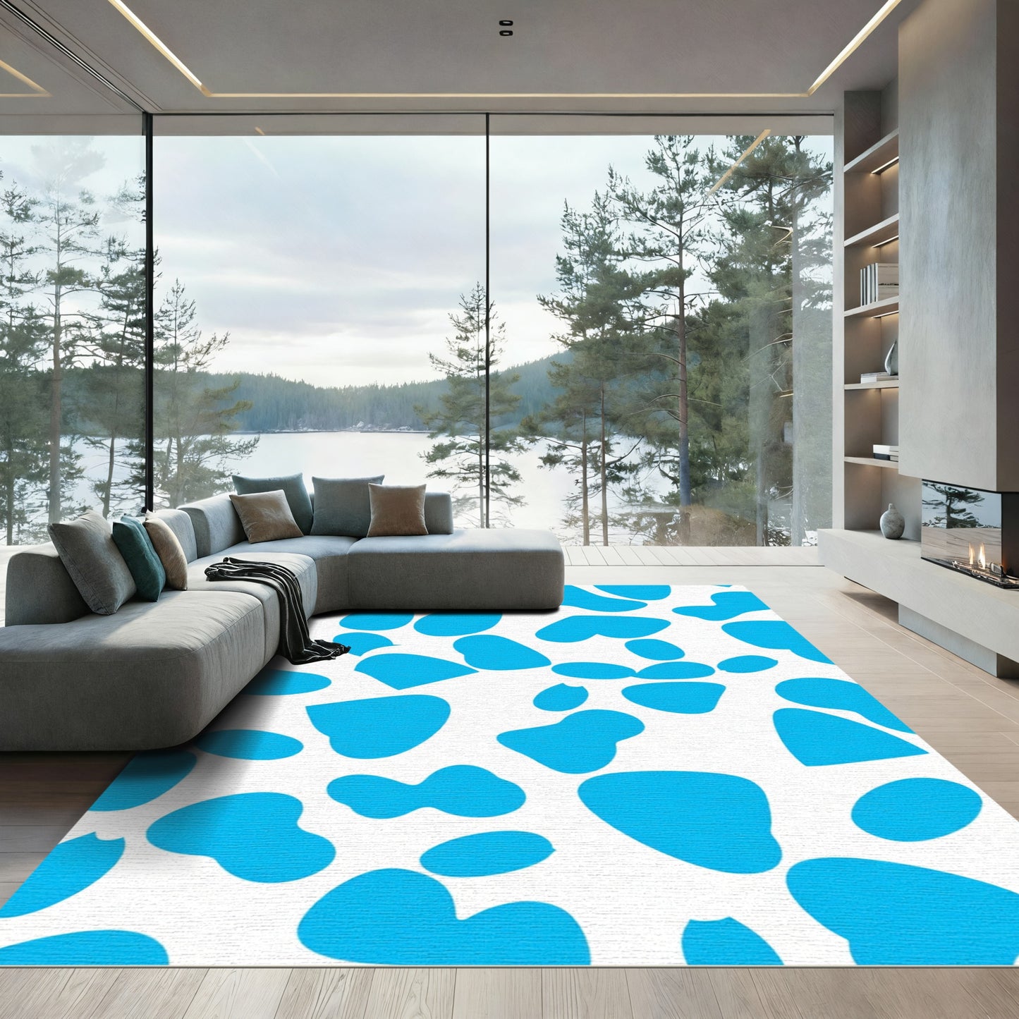 Bright Blue Organic Spots Rug