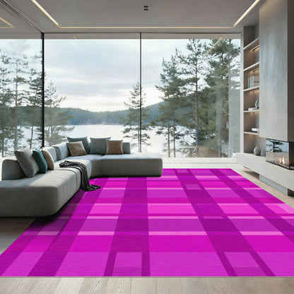 Vibrant Magenta Plaid Squares Rug