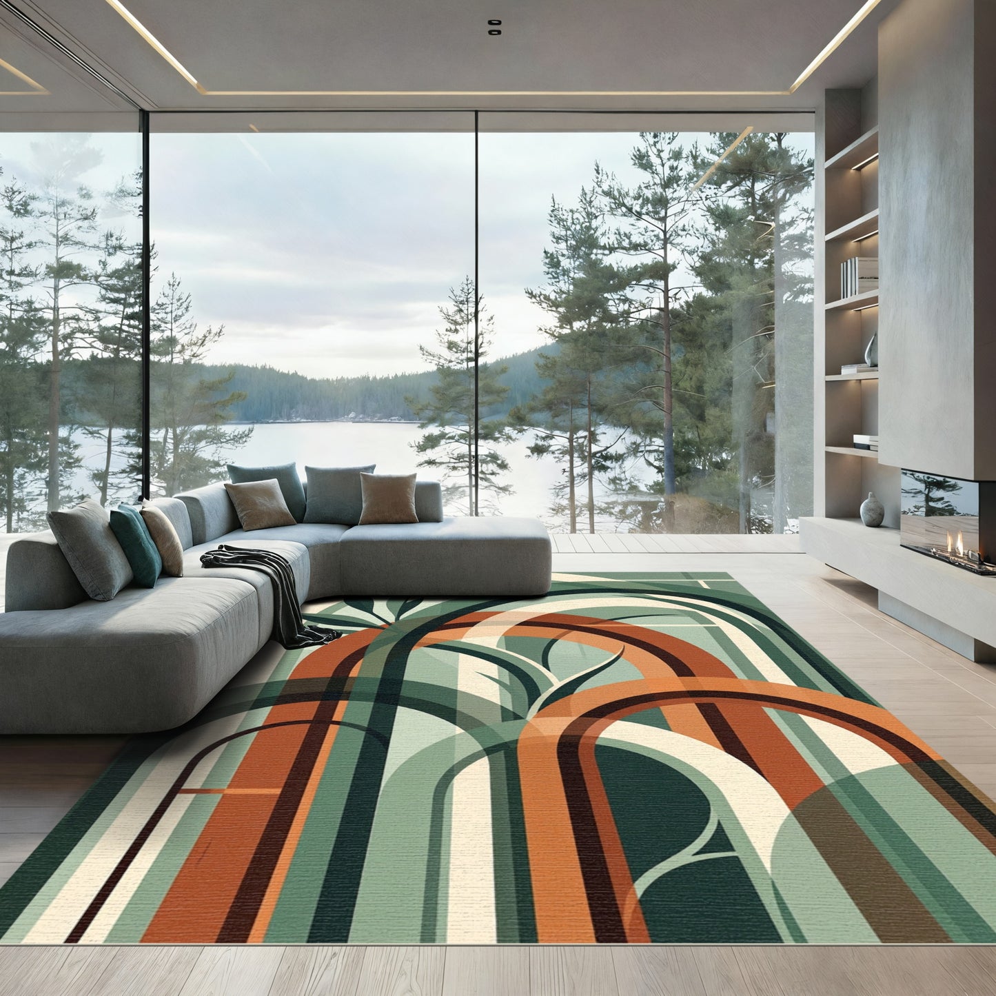 Modern Terracotta Arch Botanical Rug