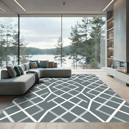 Grey Modern Interlocking Geometric Lattice Rug